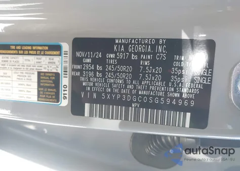 2025 Kia Telluride Ex X-Line z USA, uszkodzony, nr VIN 5XYP3DGC0SG594969